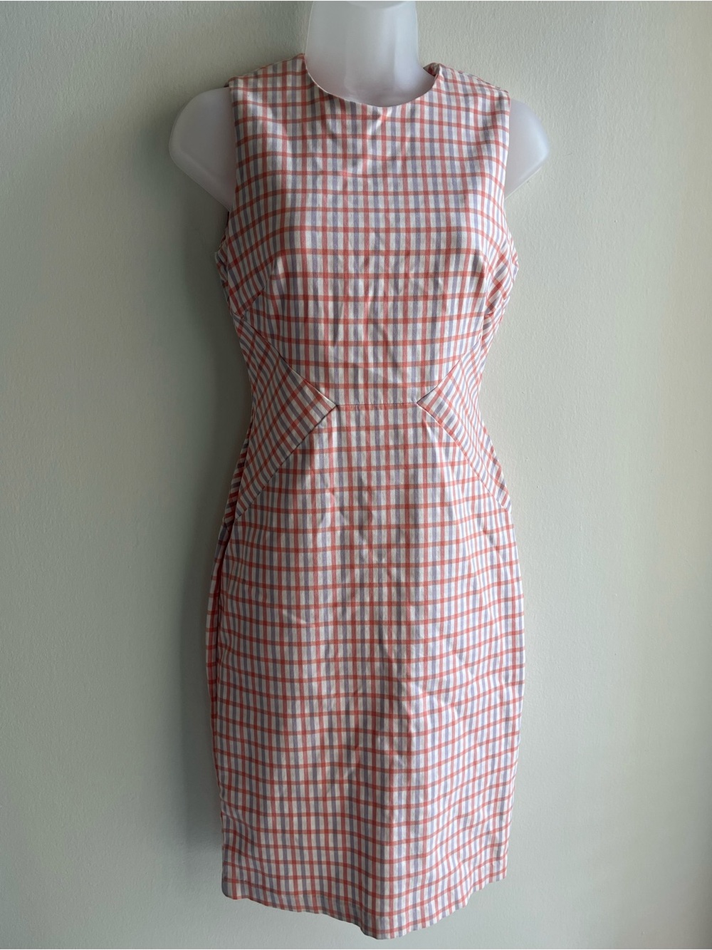 Calvin Klein Coral Orange and White Sleeveless Midi Fitted Sheath Dress size 2